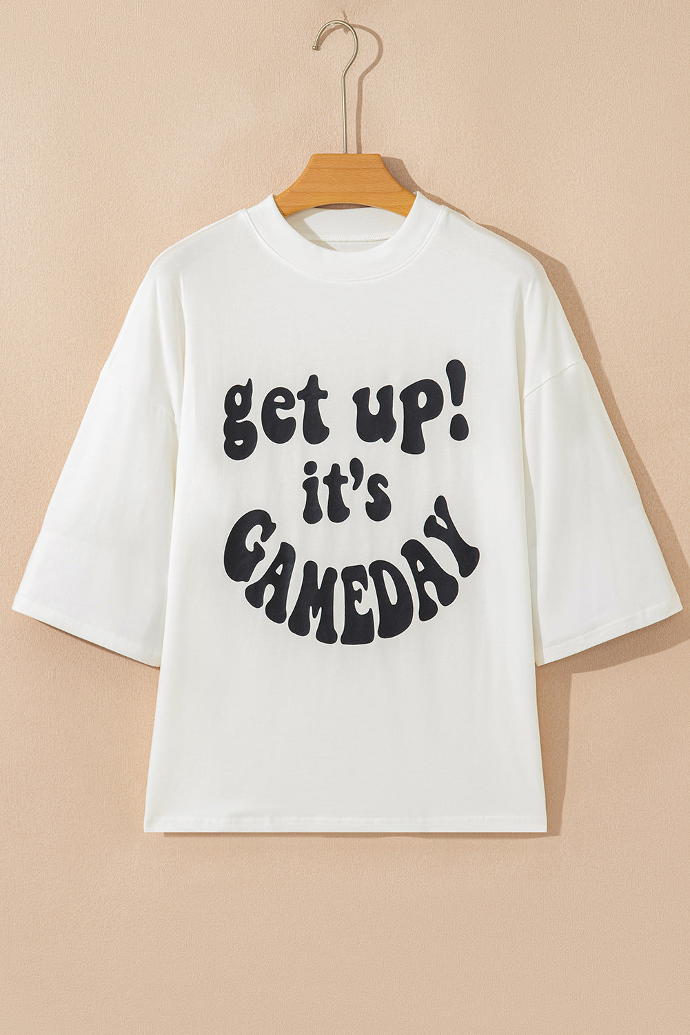 112 Beige GAME DAY Slogan Printed Half Sleeve Oversize T-Shirt