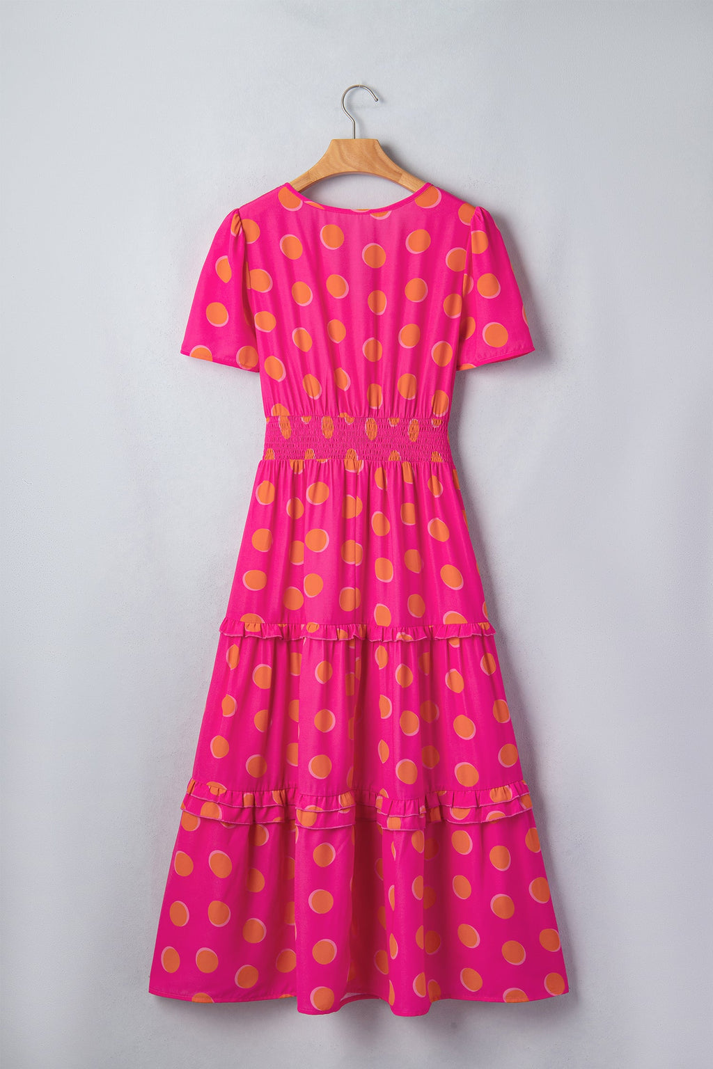 Myra High Waist Midi Dress - Vibrant Polka Dot V-Neck A-Line