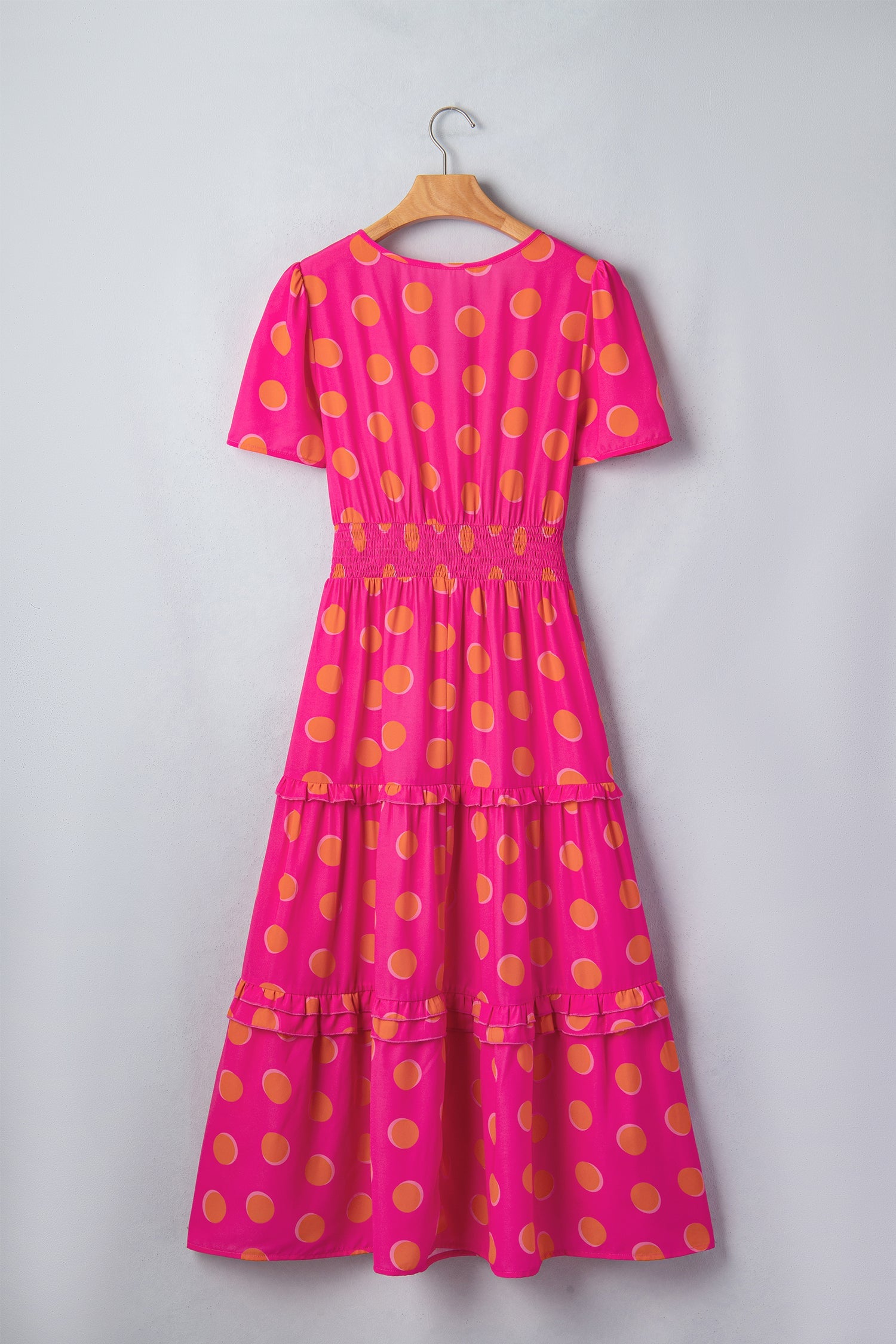 Myra High Waist Midi Dress - Vibrant Polka Dot V-Neck A-Line