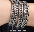 Silver tone men's stainless steel Miami curb chain bracelet with high-polish finish