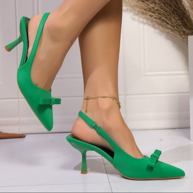 Women's Stiletto Heel Bow Ankle Strap Pumps Romantic Satin Heels