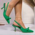Women's Stiletto Heel Bow Ankle Strap Pumps Romantic Satin Heels