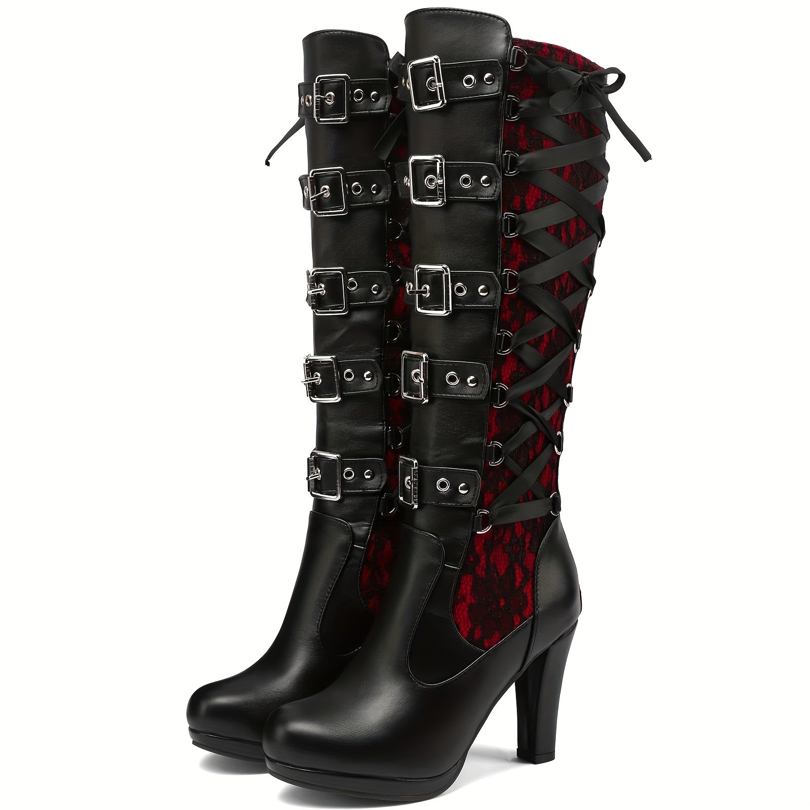 Platform Punk Tall Goth Buckled KneeHigh Boots