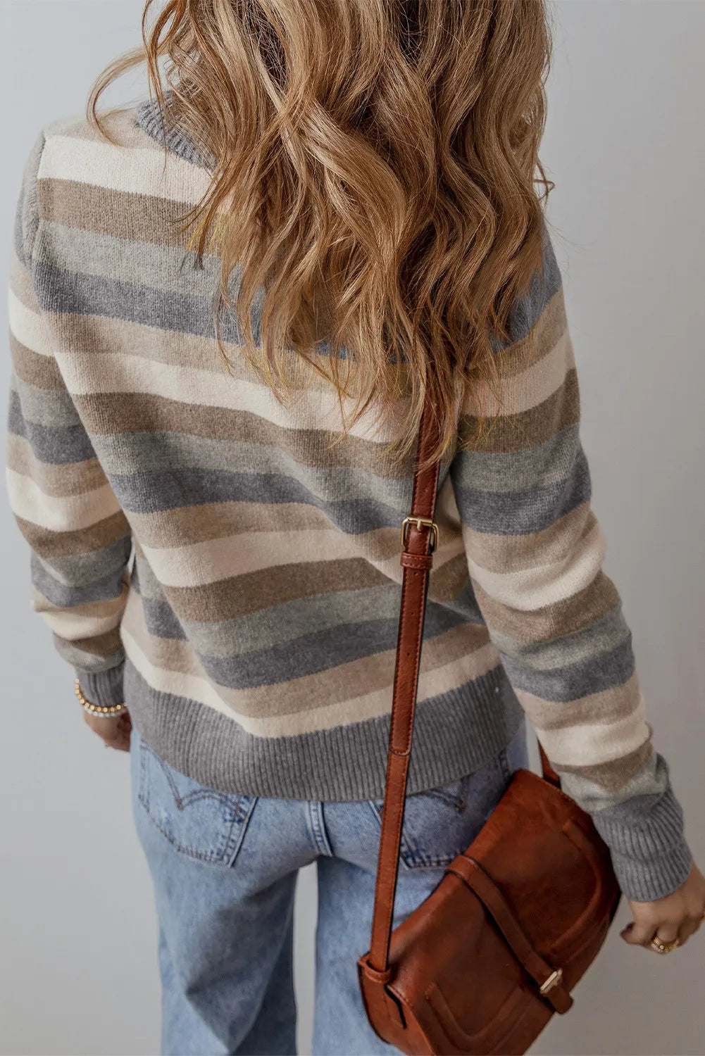 Women's Striped Round Neck Long Sleeve Knit Sweater Multicolor - Image 9