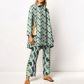 Women Geometric Print Long Sleeve Shirt and Pants Casual Set - Image 2