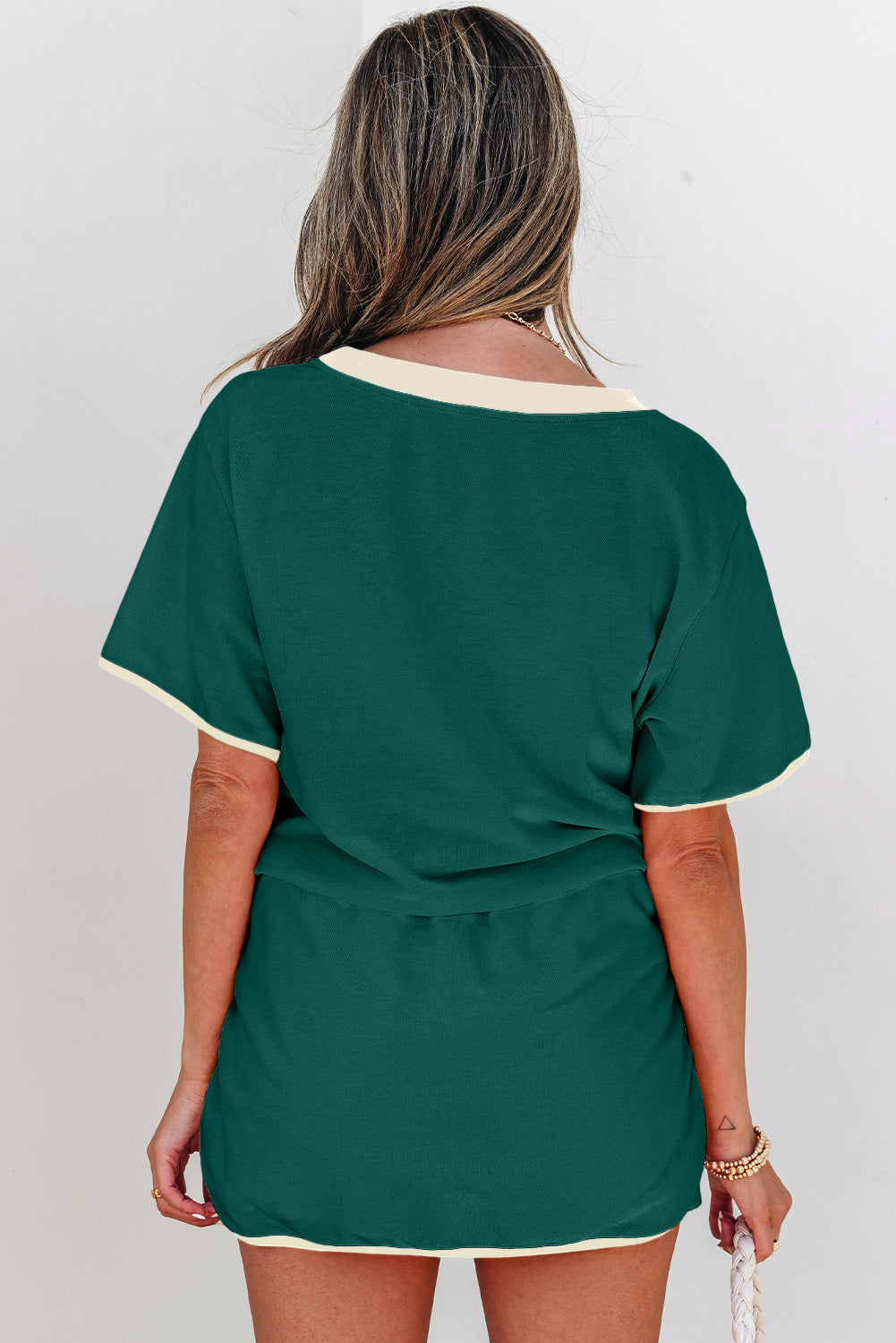 Evergreen Colorblock Drop Shoulder T-Shirt & Skort Set