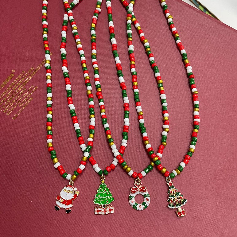 Amazon Cross-border Christmas Acrylic Rice Beads Necklace Santa Claus And Other Pendants Factory Direct Approval