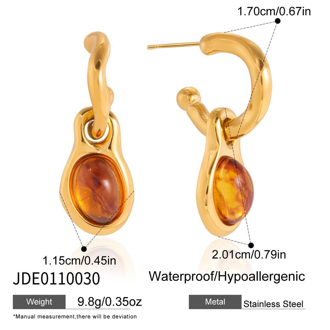 Amber Resin Geometric Drop Earrings in Gold Tone