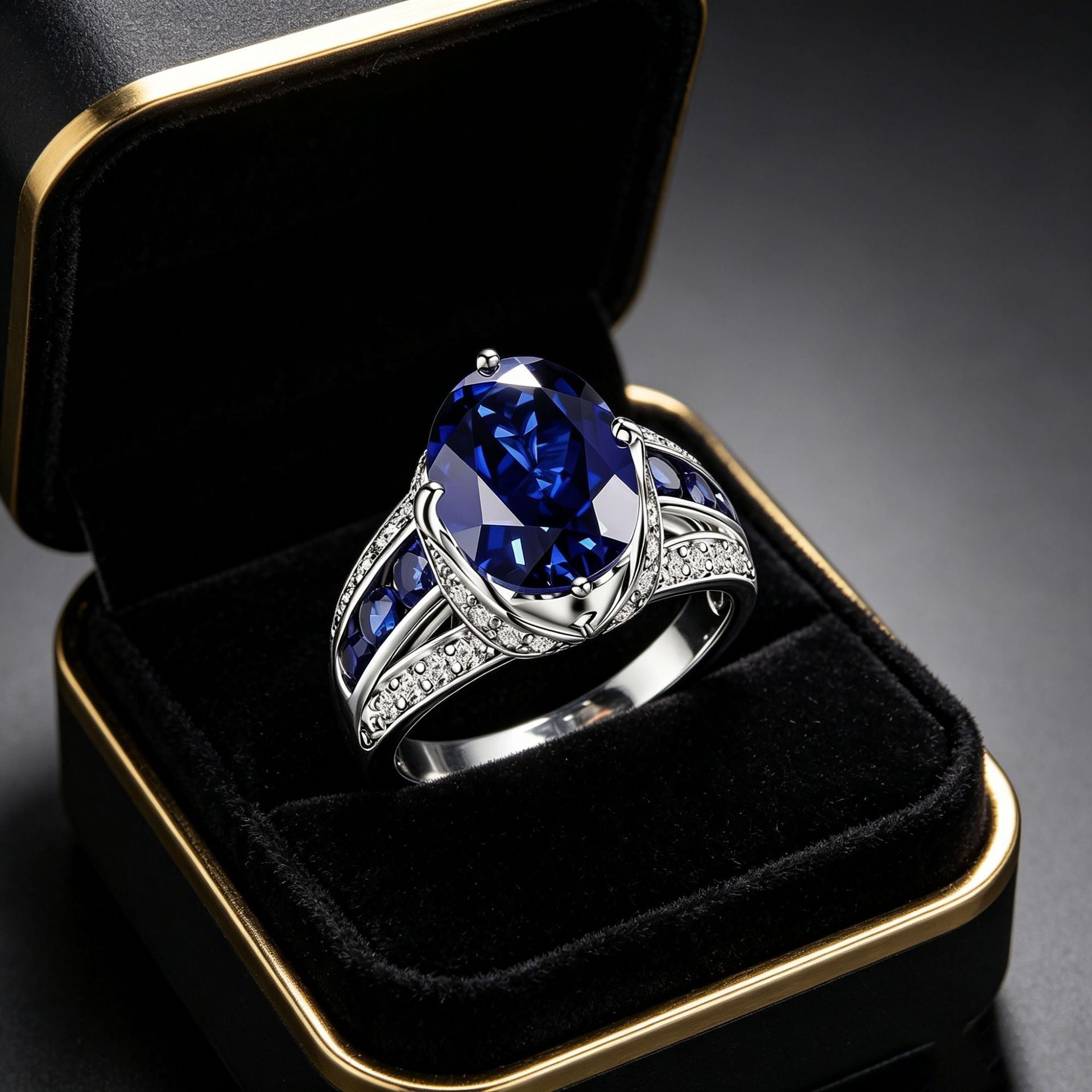 Yanbai Cross-Border Exquisite Deep Blue Fashion Ring Vintage Bohemian Style