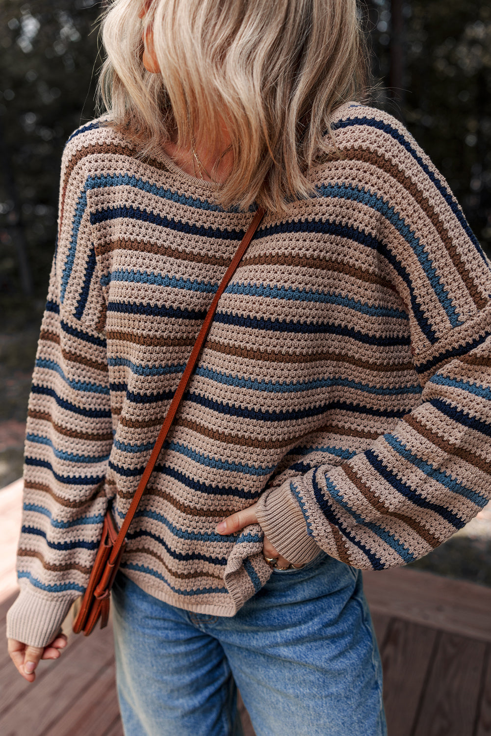 Stripe Drop Shoulder Round Neck Sweater