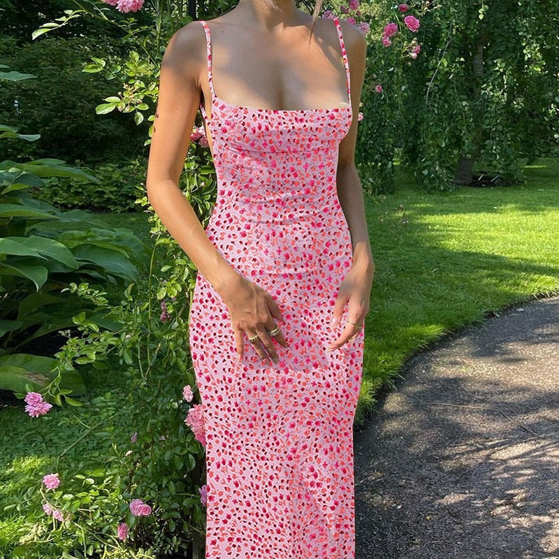 Women's Slim Fit Printed Backless Midi Dress Summer Floral - Image 7