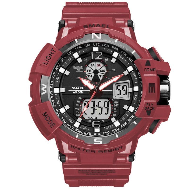 Red Sport Dual Display LED Quartz Military Waterproof Watch