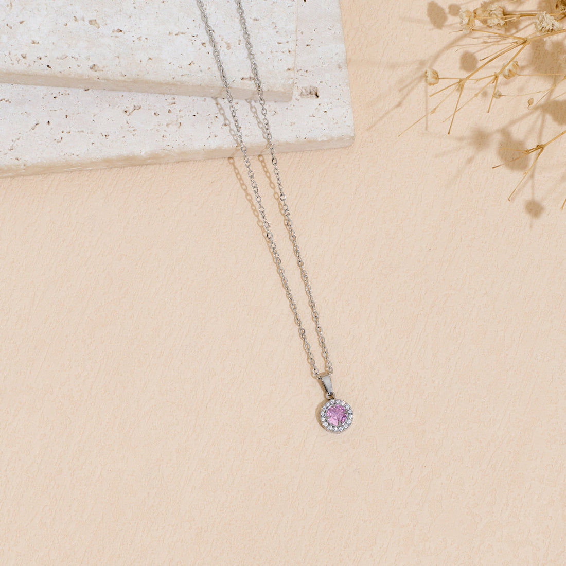 Stainless Steel Pendant Necklace with Dazzling Zircon Inlay