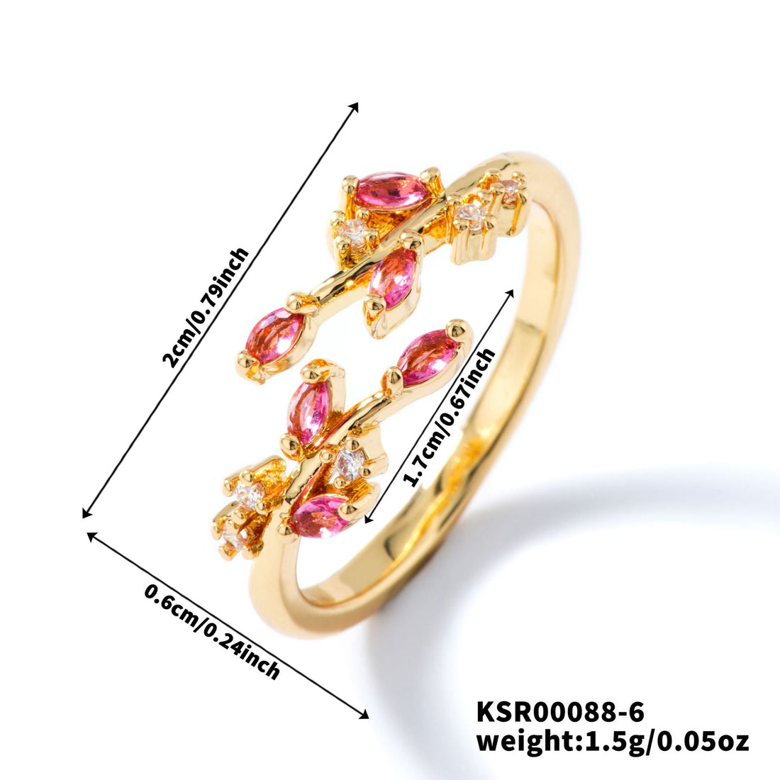 Bohemian Leaf Ring with Zircon Inlay, Nature-Inspired Jewelry