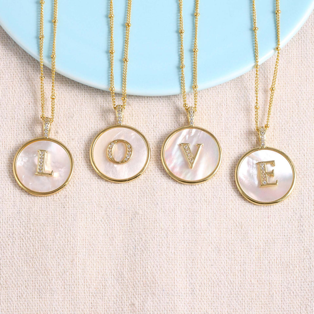 Gold Shell Initial Pendant Necklace Personalized Alphabet Charm