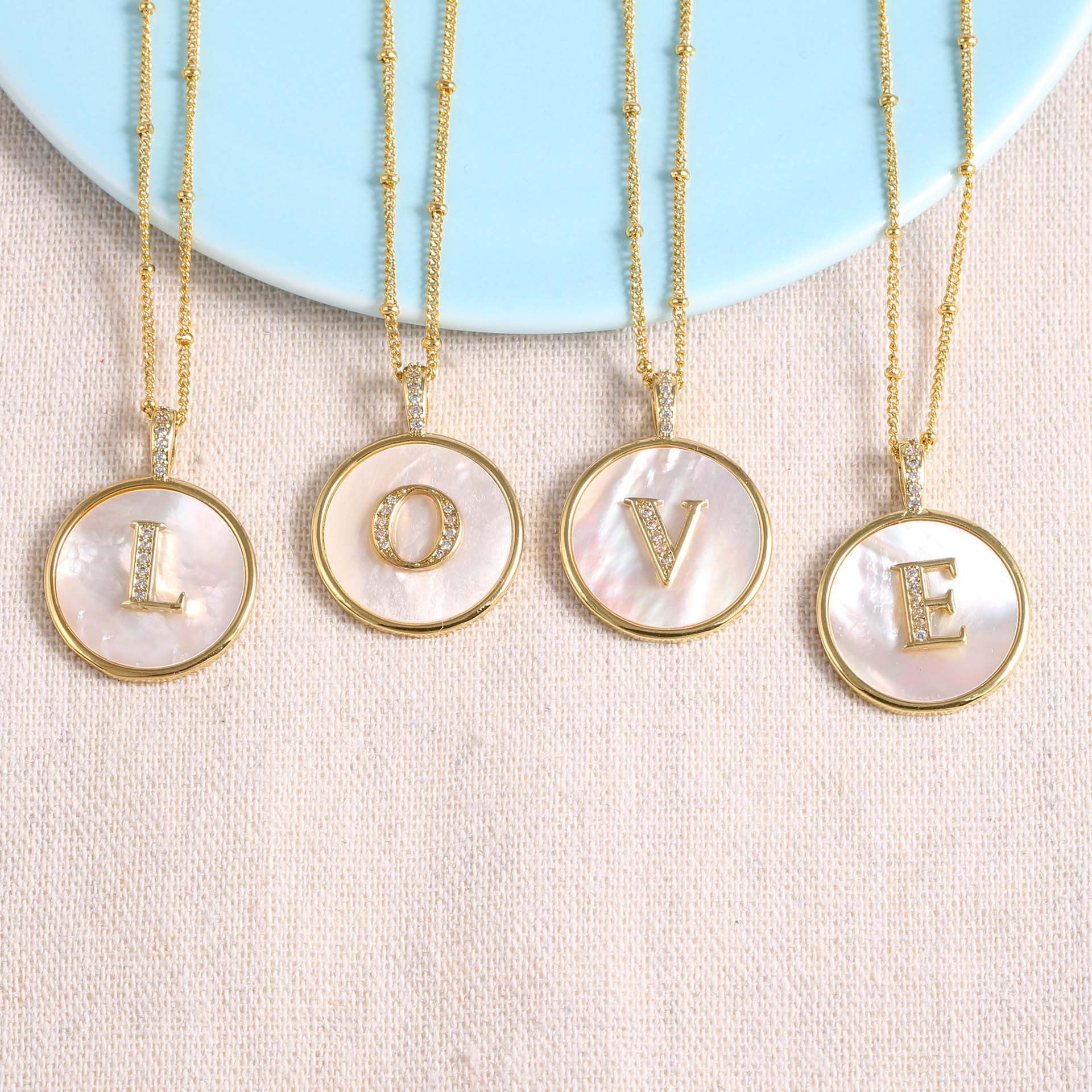 Gold Shell Initial Pendant Necklace Personalized Alphabet Charm