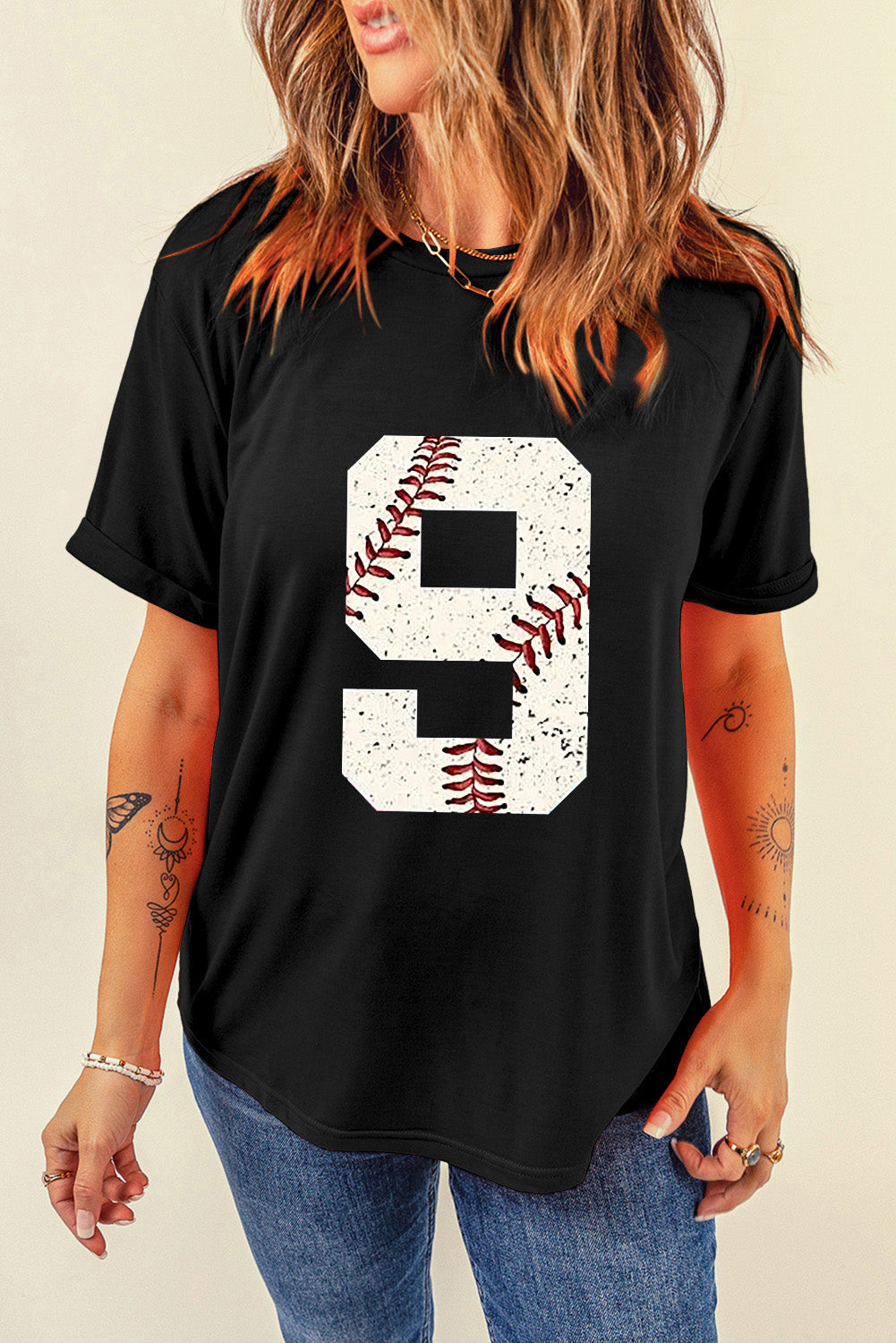 Black Game Day Baseball Pattern Oversized Heat Transfer Tee