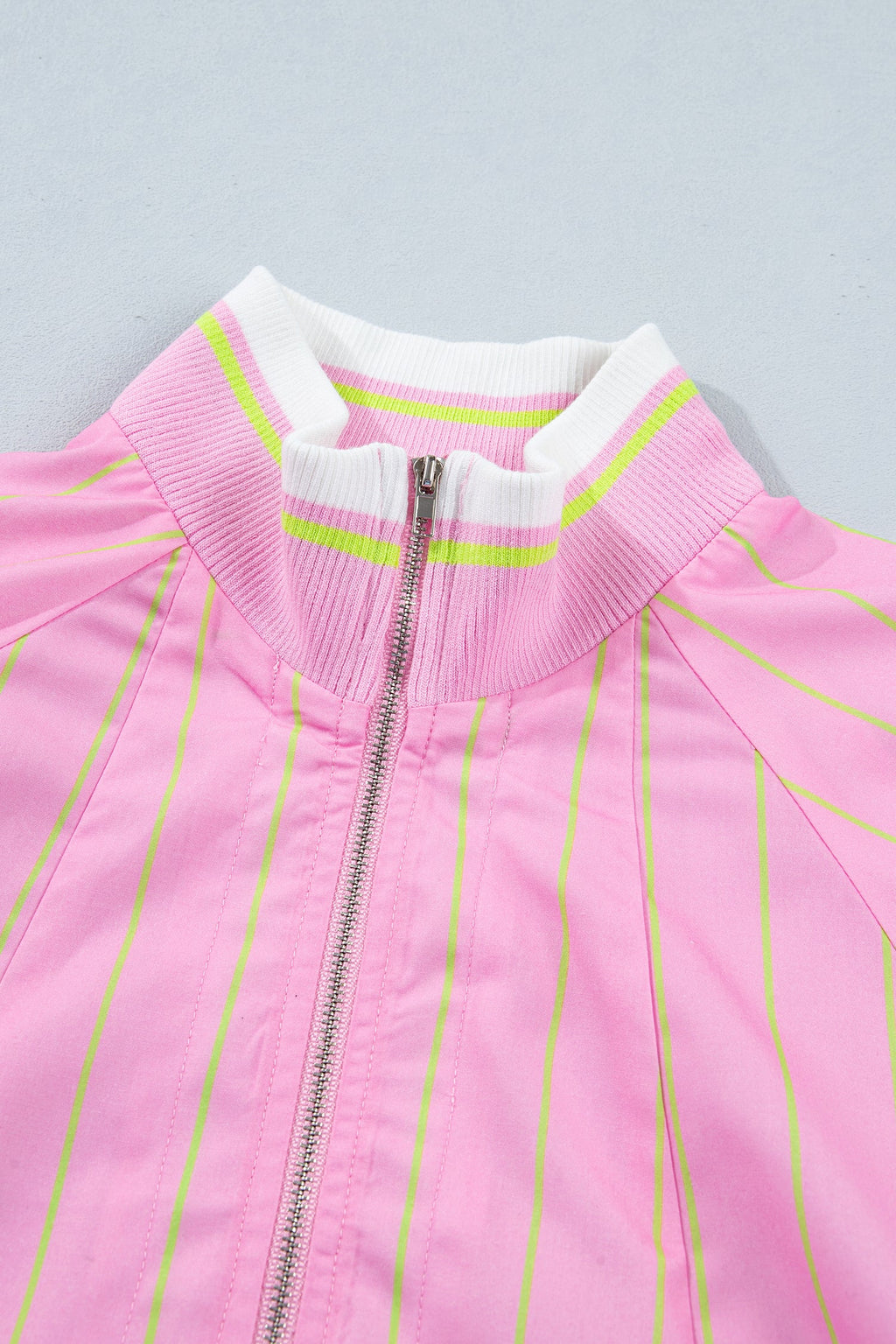 Gwendolyn Striped Shift Blouse with V-Neck and Metal Zipper