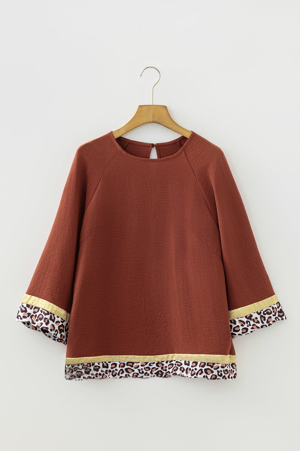 Clay Leopard Print Loose Bracelet Sleeve Top | Bohemian Casual