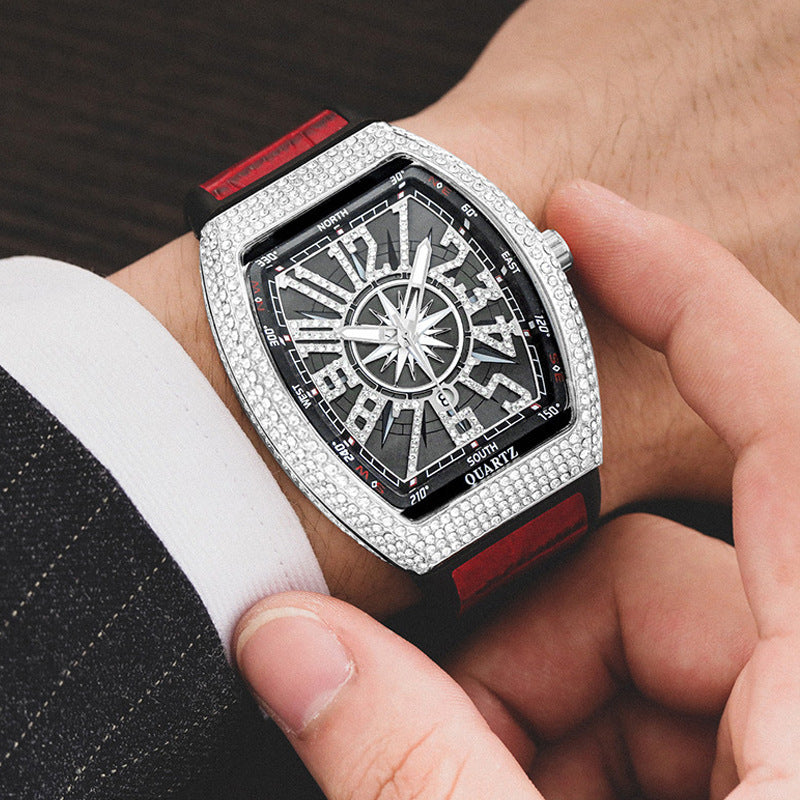 Simple Leather-strapped Yacht-style Diamond-embellished Vintage Quartz Watch