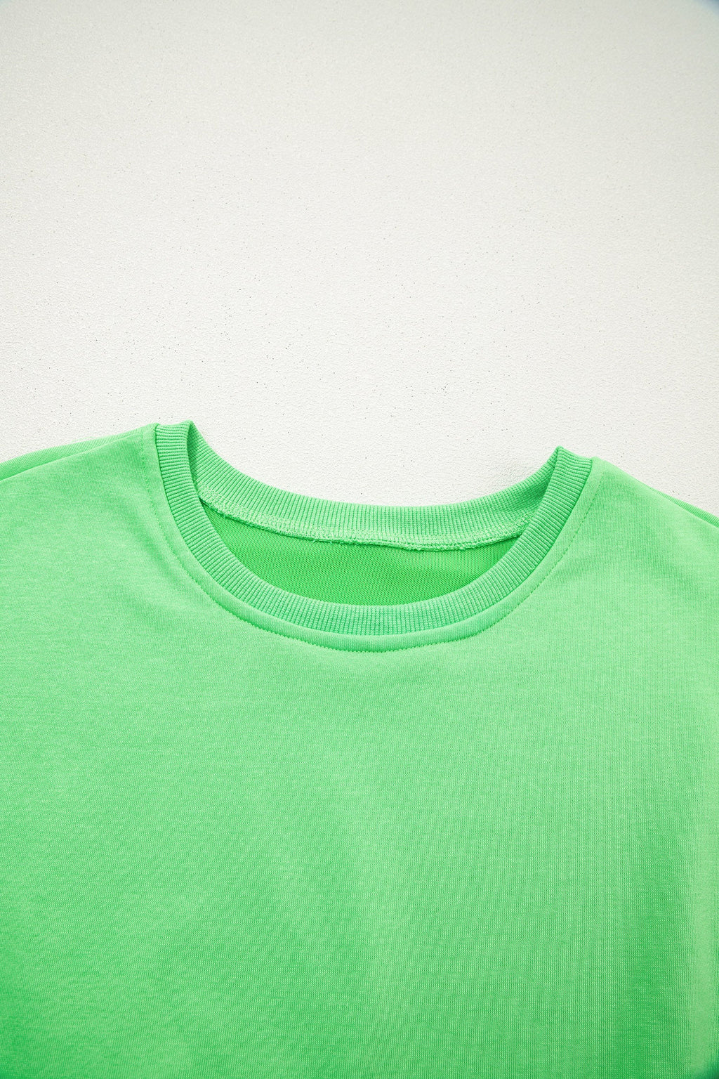 Lime Green Puffy Loose Top & Drawstring Shorts Loungewear Set