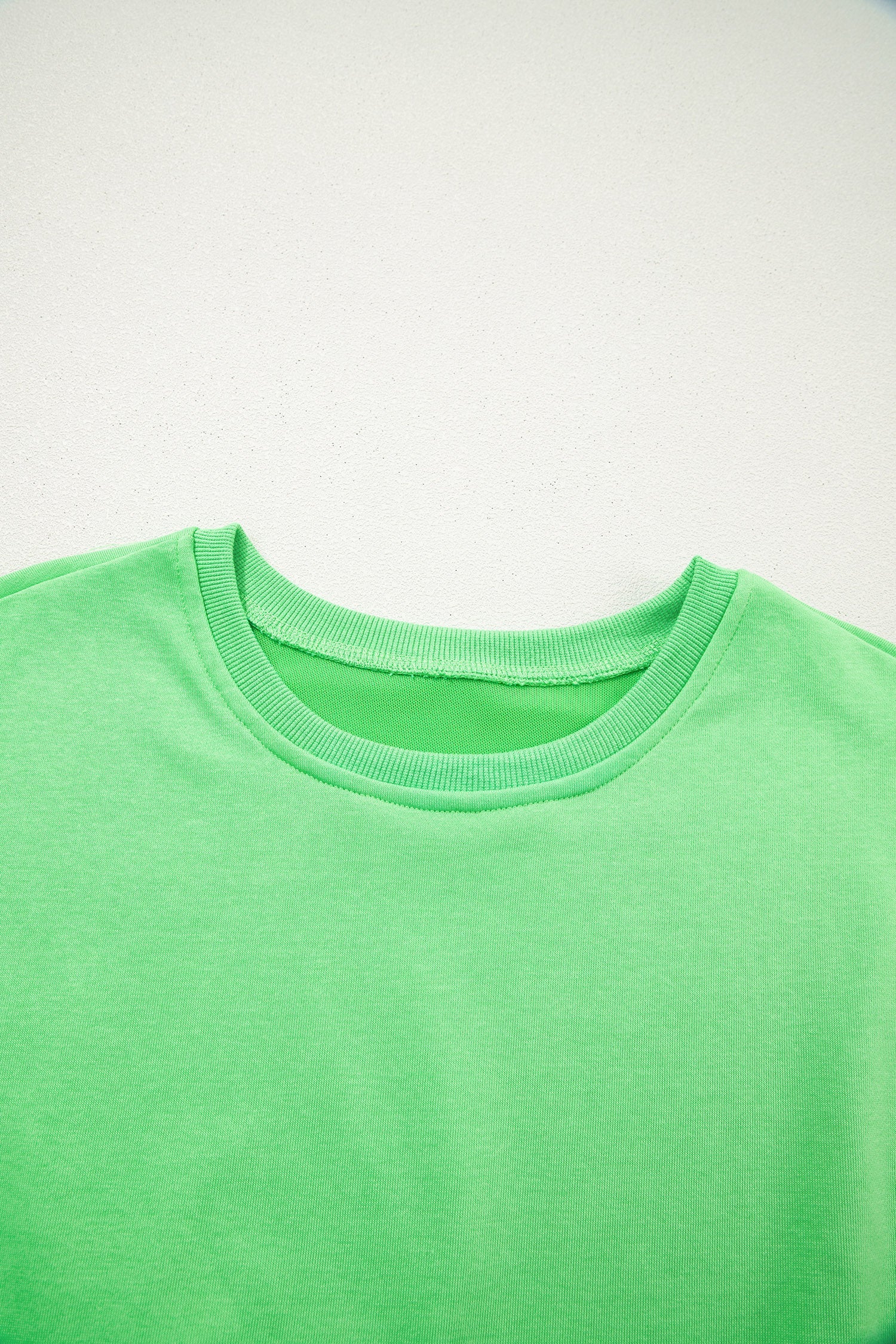 Lime Green Puffy Loose Top & Drawstring Shorts Loungewear Set