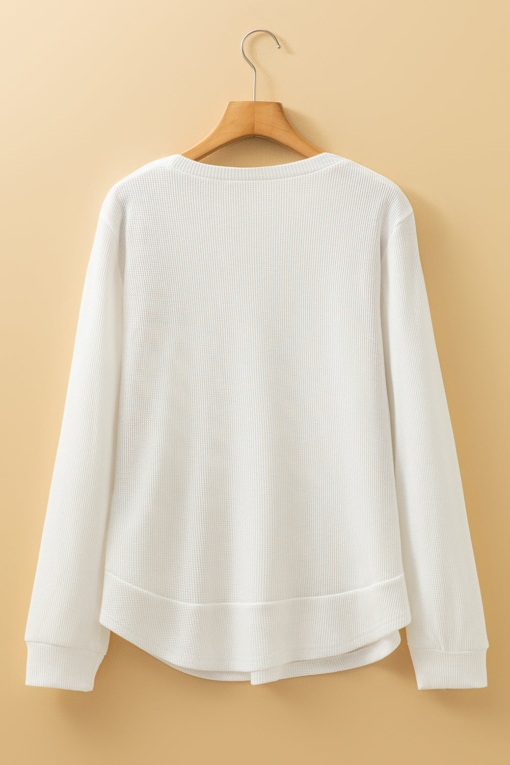 White Waffle Long Sleeve Top | Rounded Hem Classic Tee