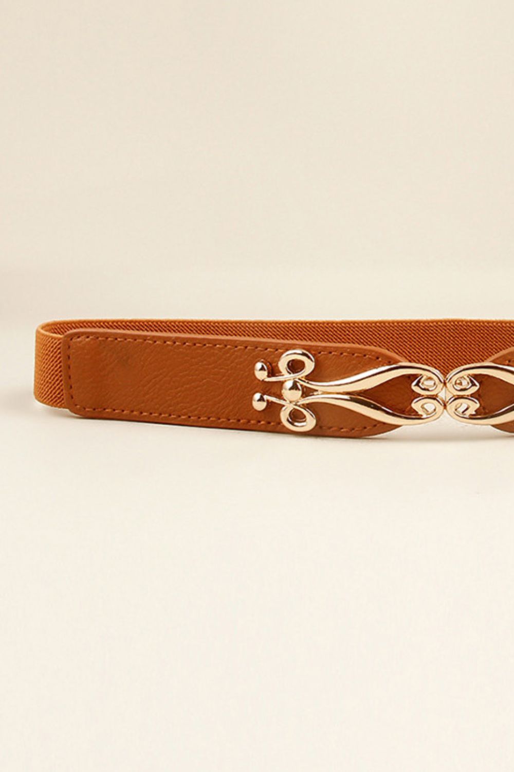 Alloy Buckle Elastic Belt | Durable PU in Navy & Gold