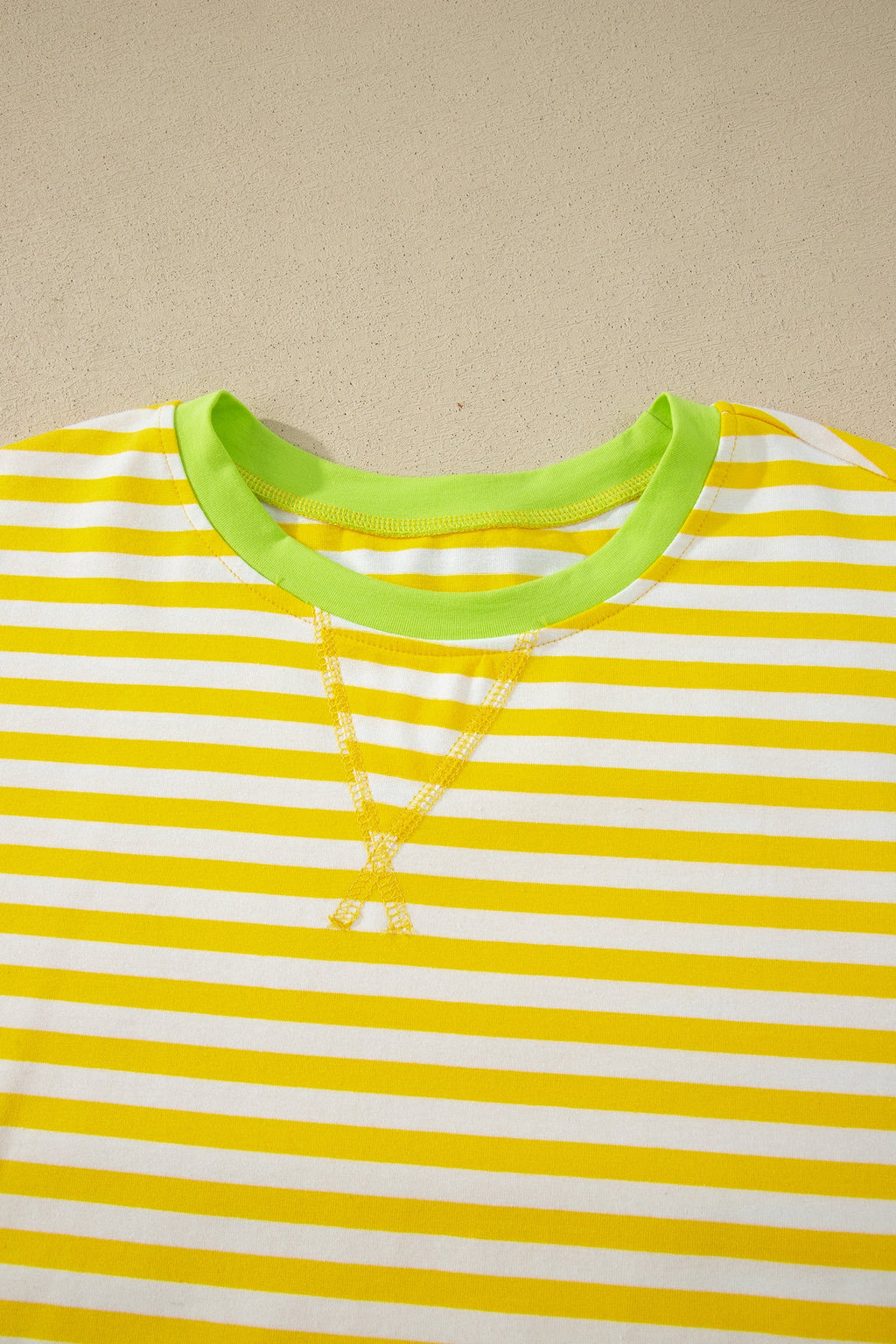 Stripe Contrast Trim Tee & Drawstring Shorts Set - Sporty Knit