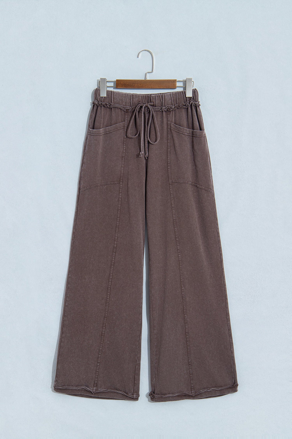 Mineral Wash Seam Detail Flared Drawstring Pants