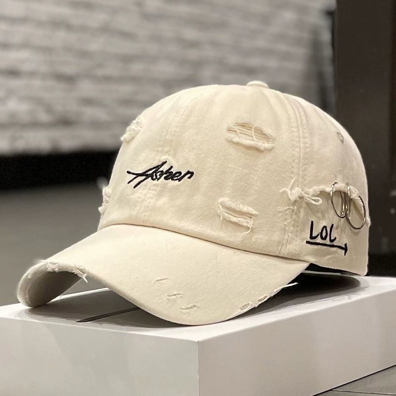 Distressed Tie-Dye Letter Print Cap - Women’s Cotton Streetwear Hat