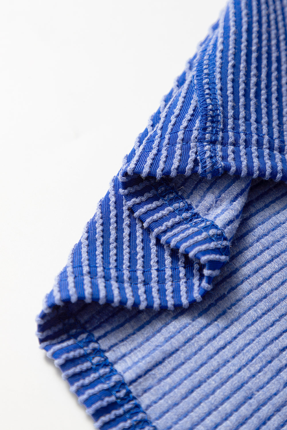 Women’s Blue Knit Textured Round Neck Short Sleeve Casual T-Shirt