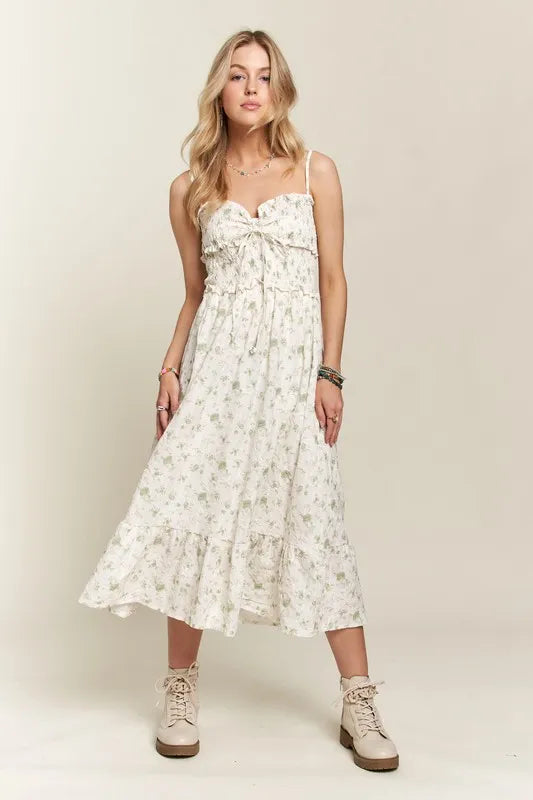 Smocked Floral Sweetheart Neck Cami Summer Dress