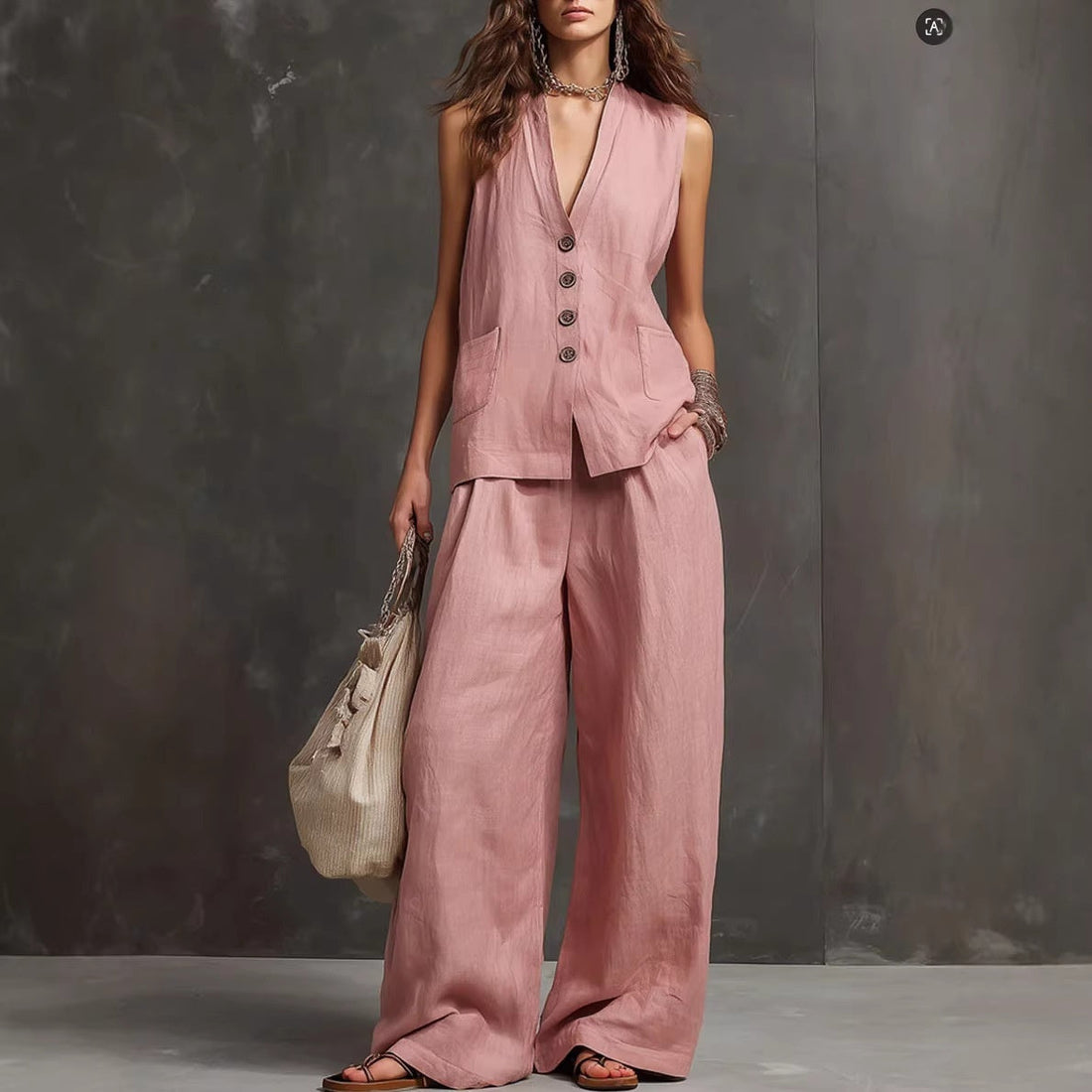Women's Sleeveless Vest & Wide-Leg Pants Two-Piece Set – 10 Colors XS–3XL