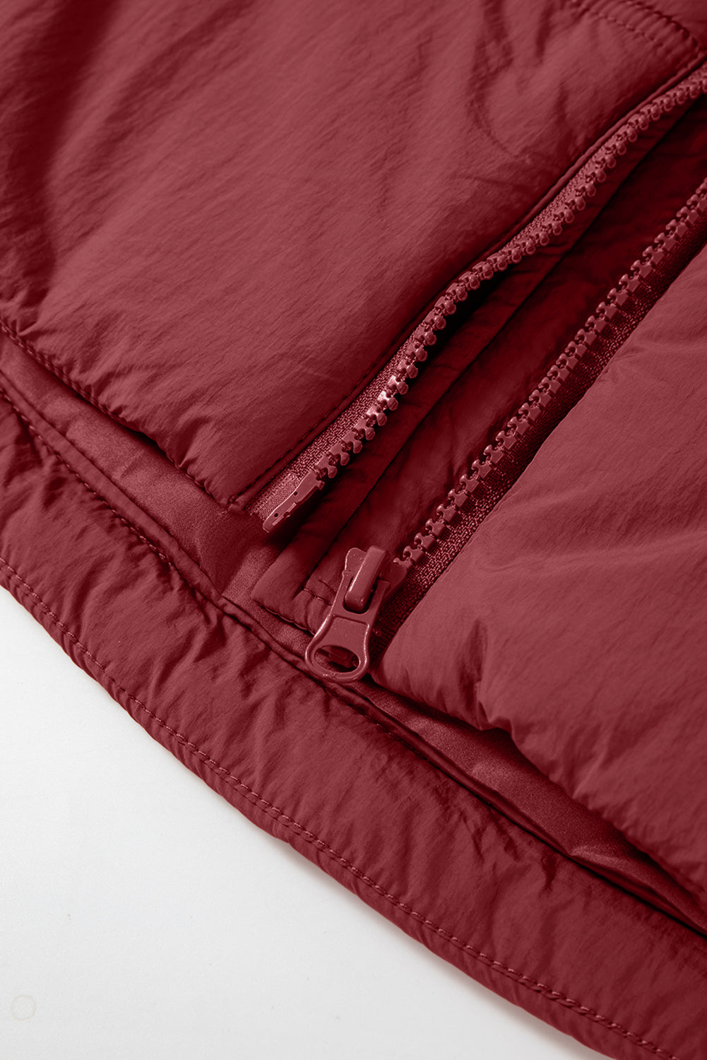 Women's Hooded Puffer Vest in Deep Burgundy - Image 6