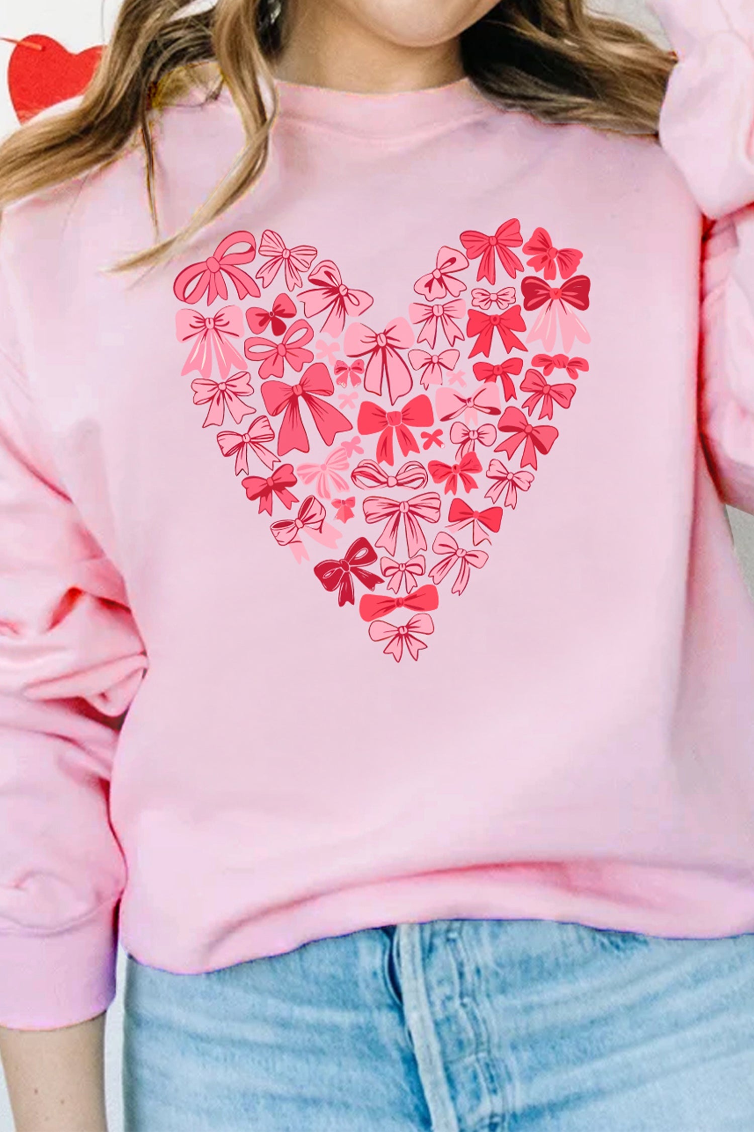 Pink Bow Heart Valentine's Day Pullover Sweatshirt