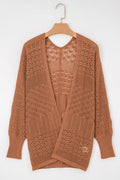Solid Hollow Knit Open-Front Cardigan