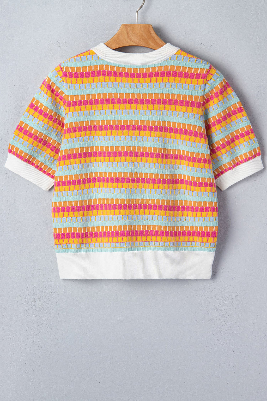 Bellamy Knit Short Sleeve Sweater Abstract Striped Crew Neck Top