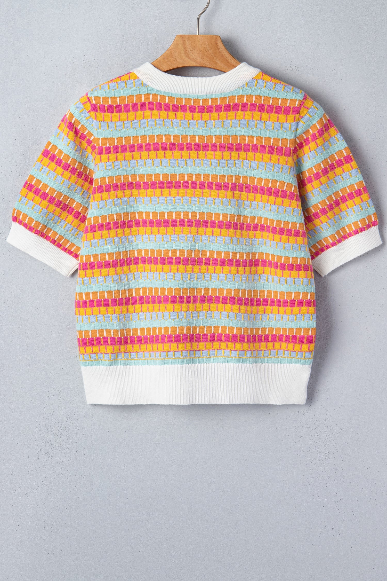 Bellamy Knit Short Sleeve Sweater Abstract Striped Crew Neck Top