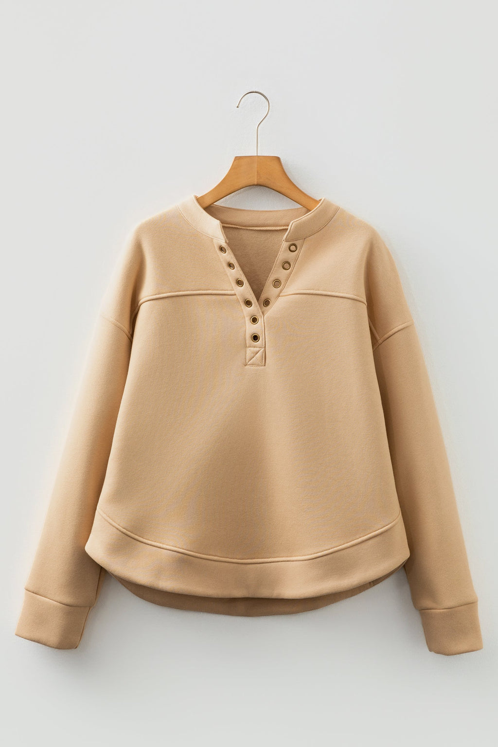 Light Beige Grommet V Neck Sweatshirt | French Design
