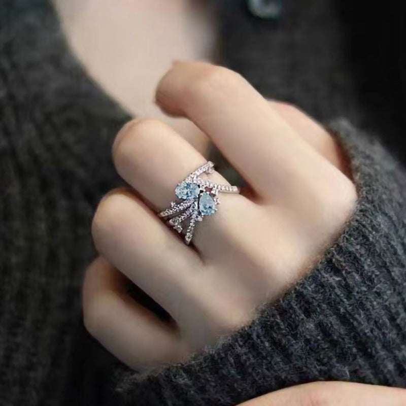 New Fashion Finger Ring Copper Micro Paved Water Drop Pear Oval Zircon Women Statement Jewelry
