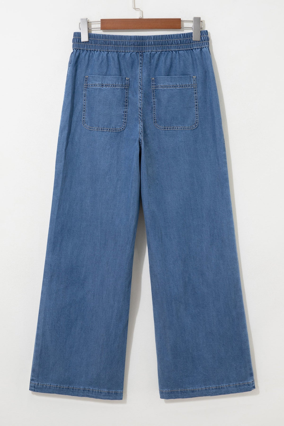 Solid Exposed Seam Drawstring Waist Wide Leg Jeans
