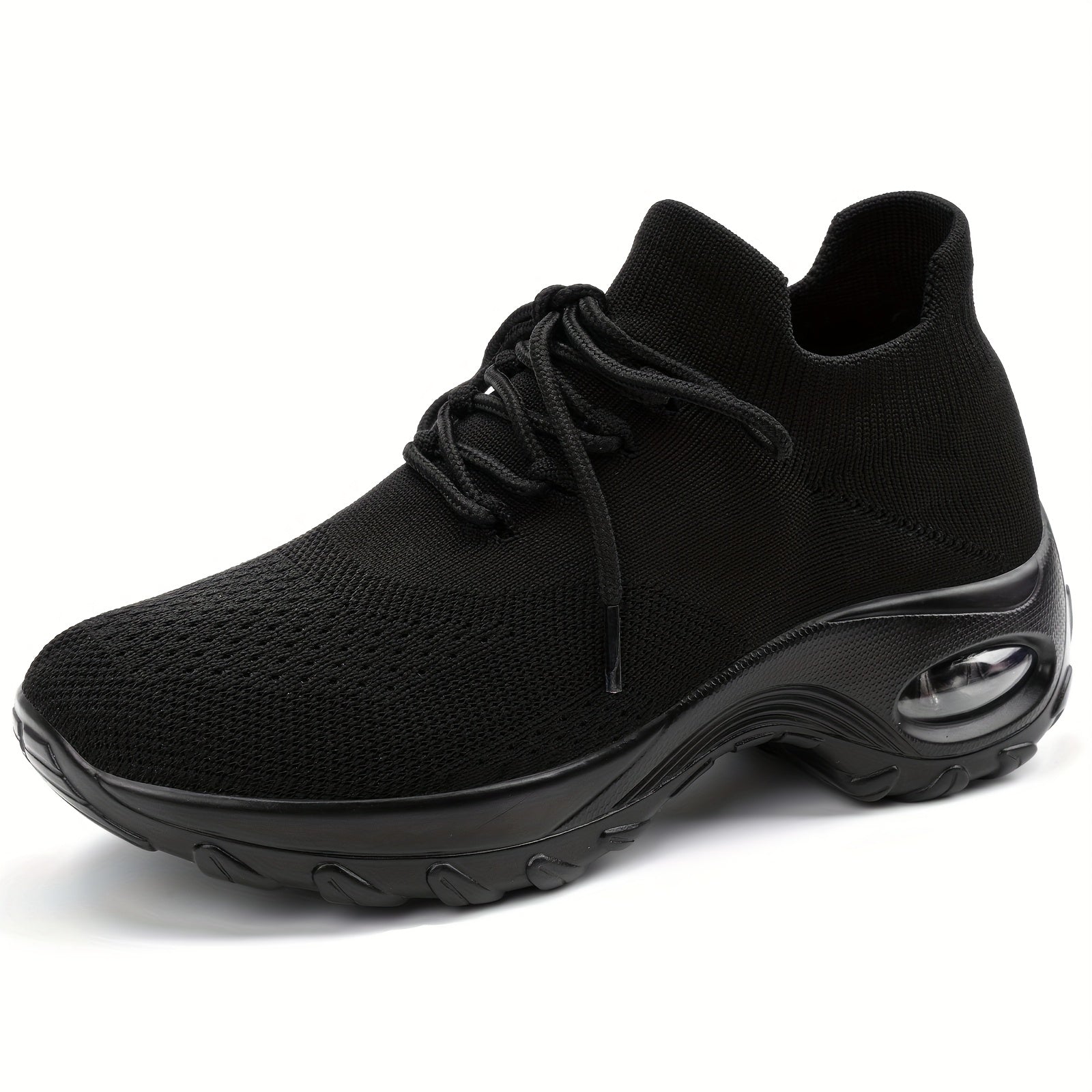 Women Lightweight Cushioned Arch Support Breathable Black Sneakers - Image 7