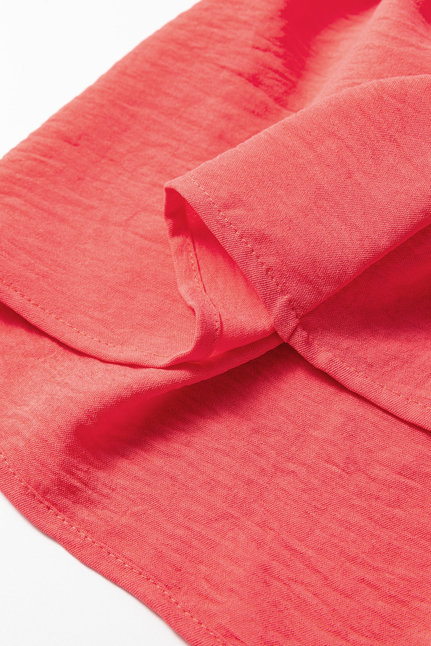 Coral Contrast Ricrac Trim V-Neck Button Down Shirt