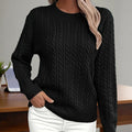 Women’s Crew‑Neck Textured Cable Knit Pullover Sweater - Image 10