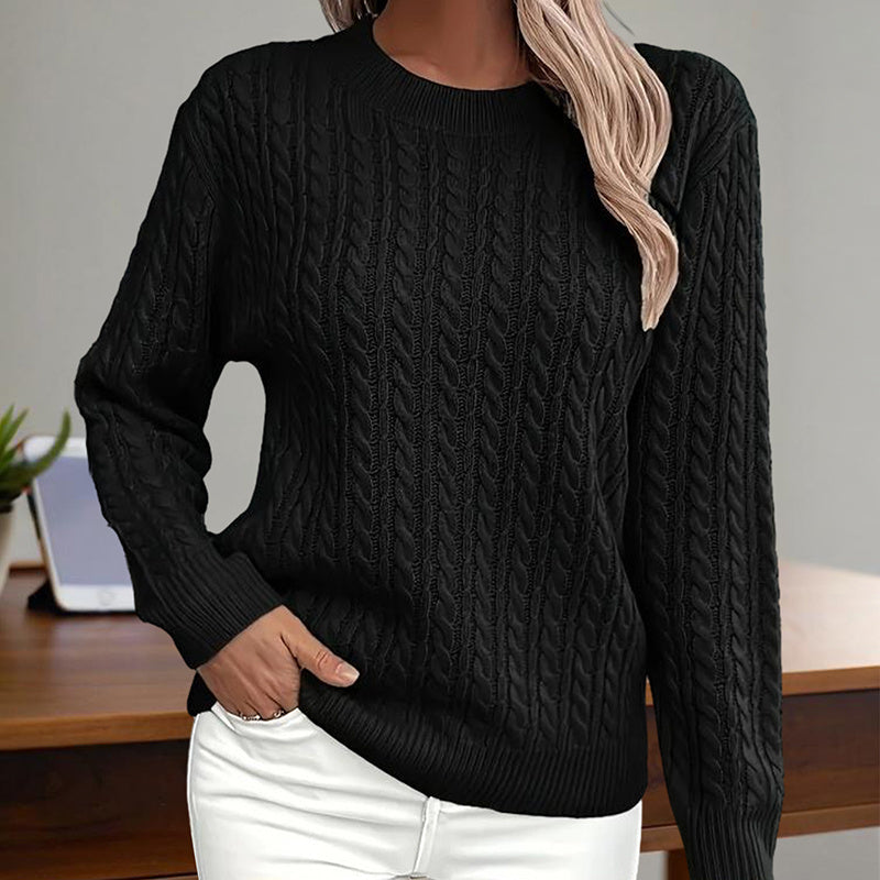 Women’s Crew‑Neck Textured Cable Knit Pullover Sweater - Image 10