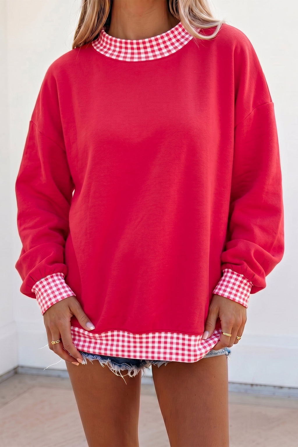Brown Colorblock Polka Dot Contrast Trim Oversized Sweatshirt
