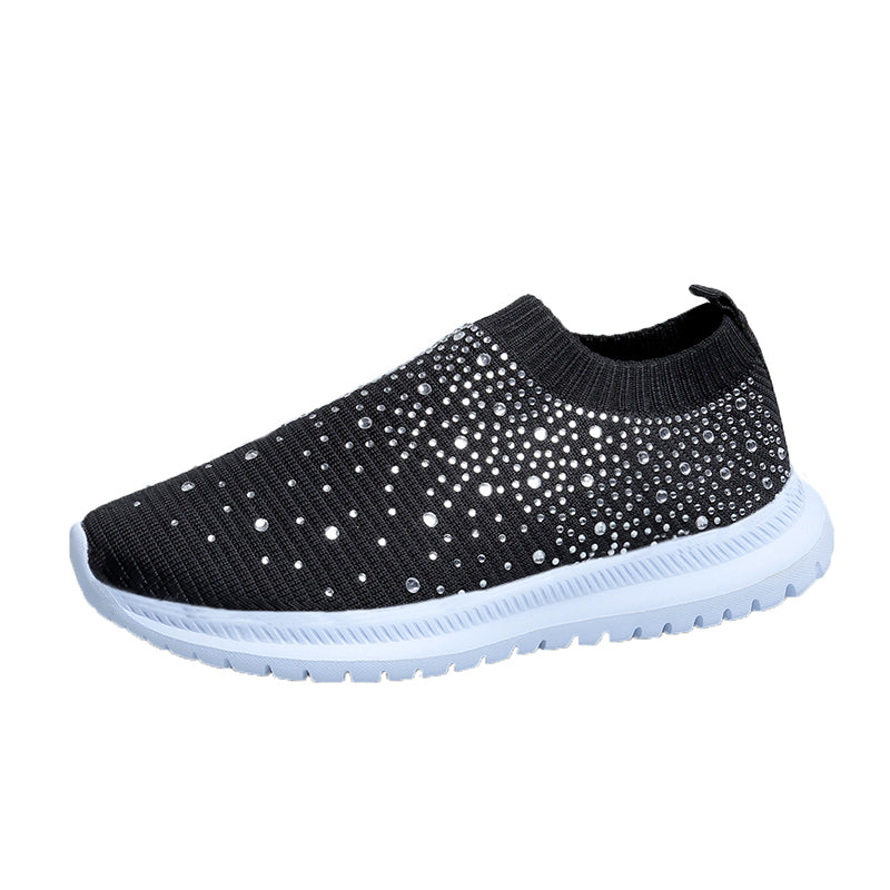 Women's Rhinestone Rainbow Color Block Breathable Mesh Sneakers