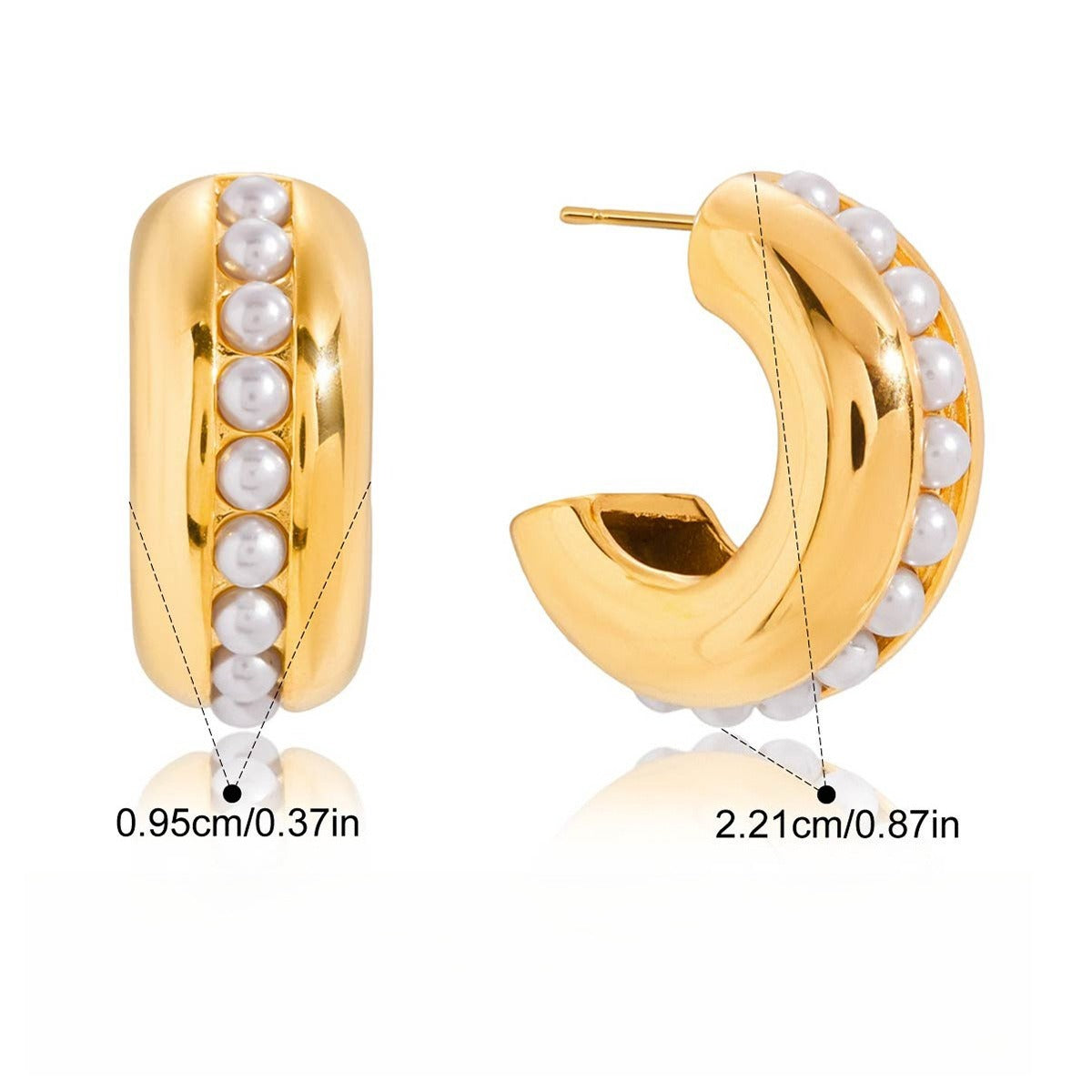 18K Gold Minimalist Pearl Stud Earrings Elegant Luxury