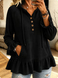 Women's Hooded Button-Neck Ruffle-Hem Mini Dress